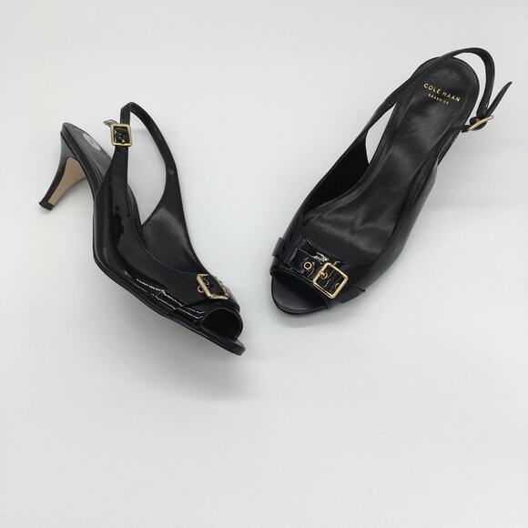 Cole Haan Grand OS Peep Toe Slingback Heel - Black - 8 - Picture 7 of 12